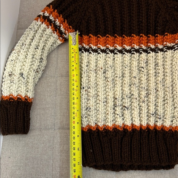 Chunky Knit Sweater with Stripes vintage. Hand made. - Picture 2 of 4